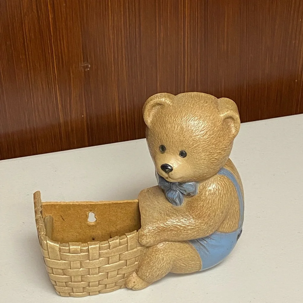 Vintage Homco Teddy Bear Wall Pocket Planter